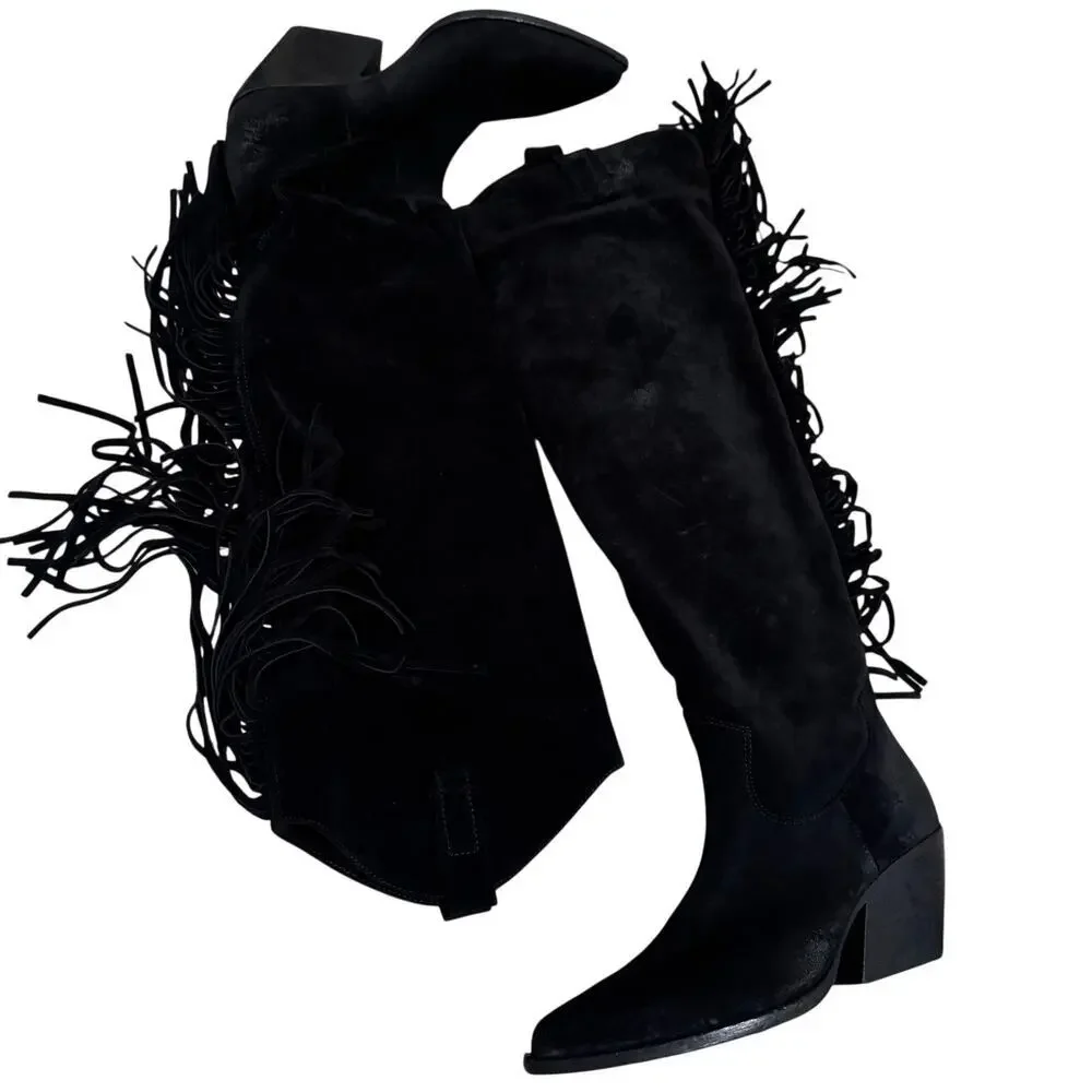 Vince Camuto Atelier Cabina 2 Wide Calf Suede Western Boots Black Size 8M NWB